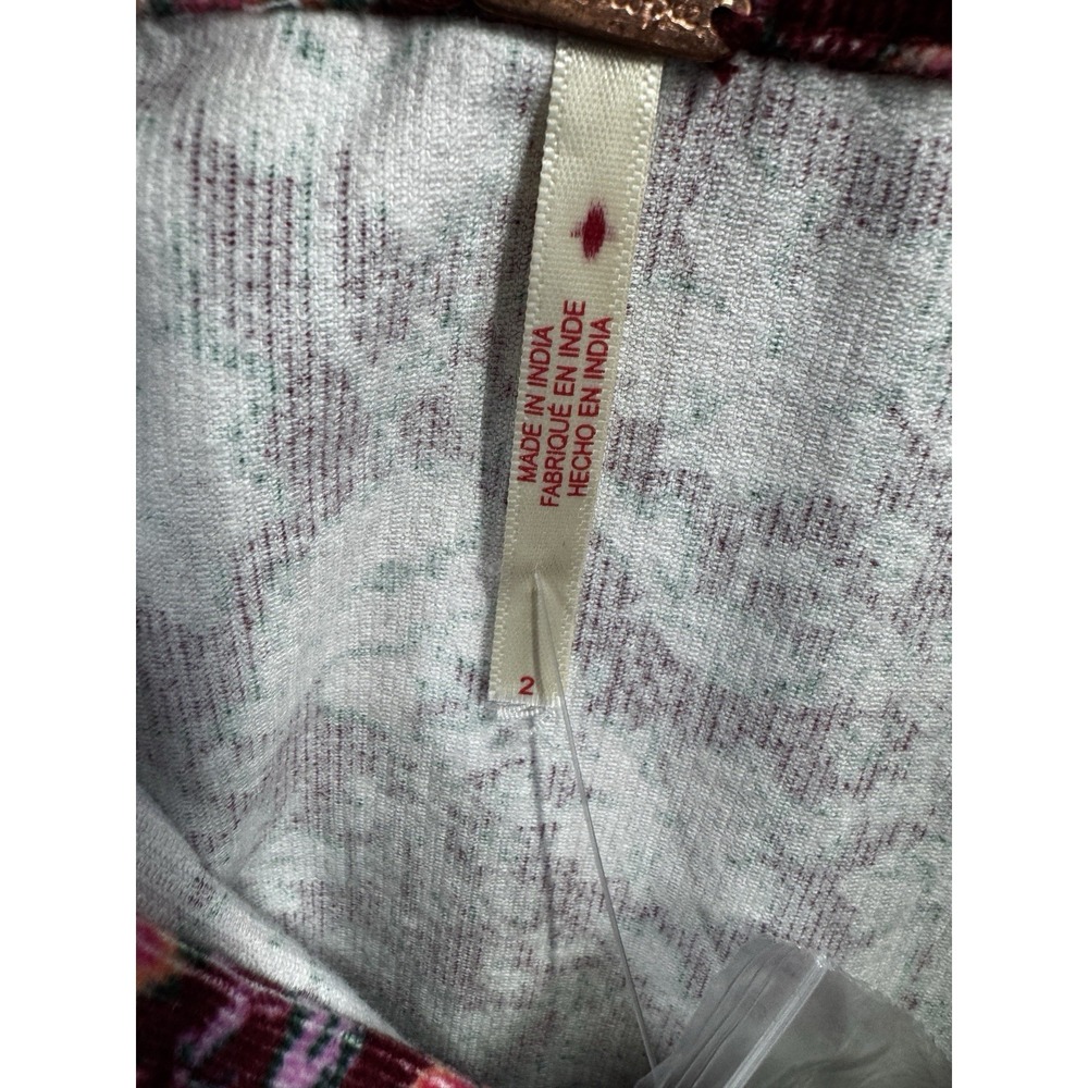 Free People NWT Floral Corduroy Mini Dress Size 2 Berry Plum Button Front Boho - Picture 12 of 14